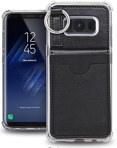 Guardful [Back Card Pocket] Credit Card Case [Dual Layer] Protective Hybrid Case [Ring Holder] with 3 Cards Slot Wallet for Galaxy S8 Plus (Pocket Black)