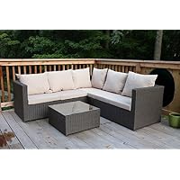 Sale Oliver Smith Large 4 Pc Modern Rattan Wiker Sectional Sofa Set Outdoor Patio Furniture Fully Assembled Aluminum Frame With Ottoman 908 Light Beige Resistant Patio Furniture Cover