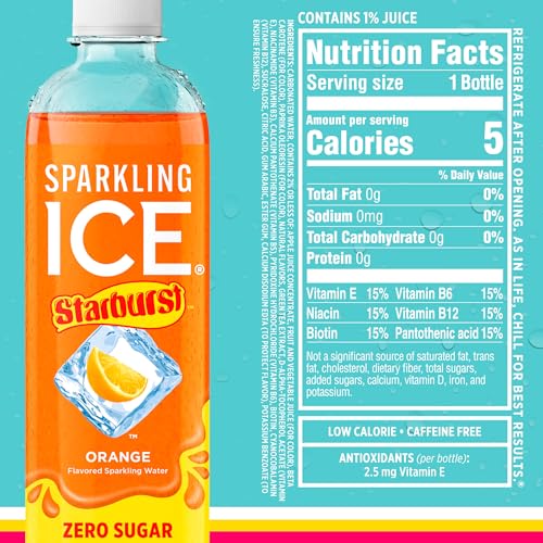 SPARKLING ICE STARBURST VARIETY PACK, ZERO SUGAR FLAVORED SPARKLING WATER, WITH VITAMINS AND ANTIOXIDANTS, LOW CALORIE BEVERAGE, 17 FL OZ, 12 COUNT (CHERRY, STRAWBERRY, LEMON, ORANGE)