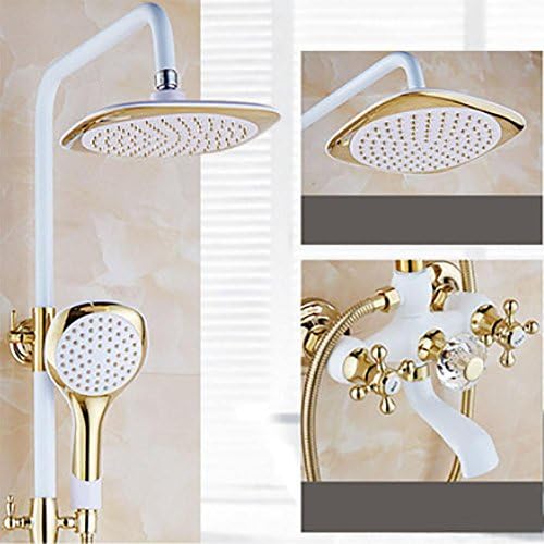 Polished Golden & Grilled White Paint Shower Bathtub Faucet Wall Mount Bathroom Rainfall Shower Faucet , C