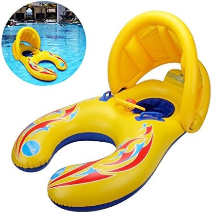 Jarvan Mother and Baby Inflatable Swimming Float with Removable Safety Sunshade Canopy, Double Person Swimming Ring toy for Kids (1-3 years)