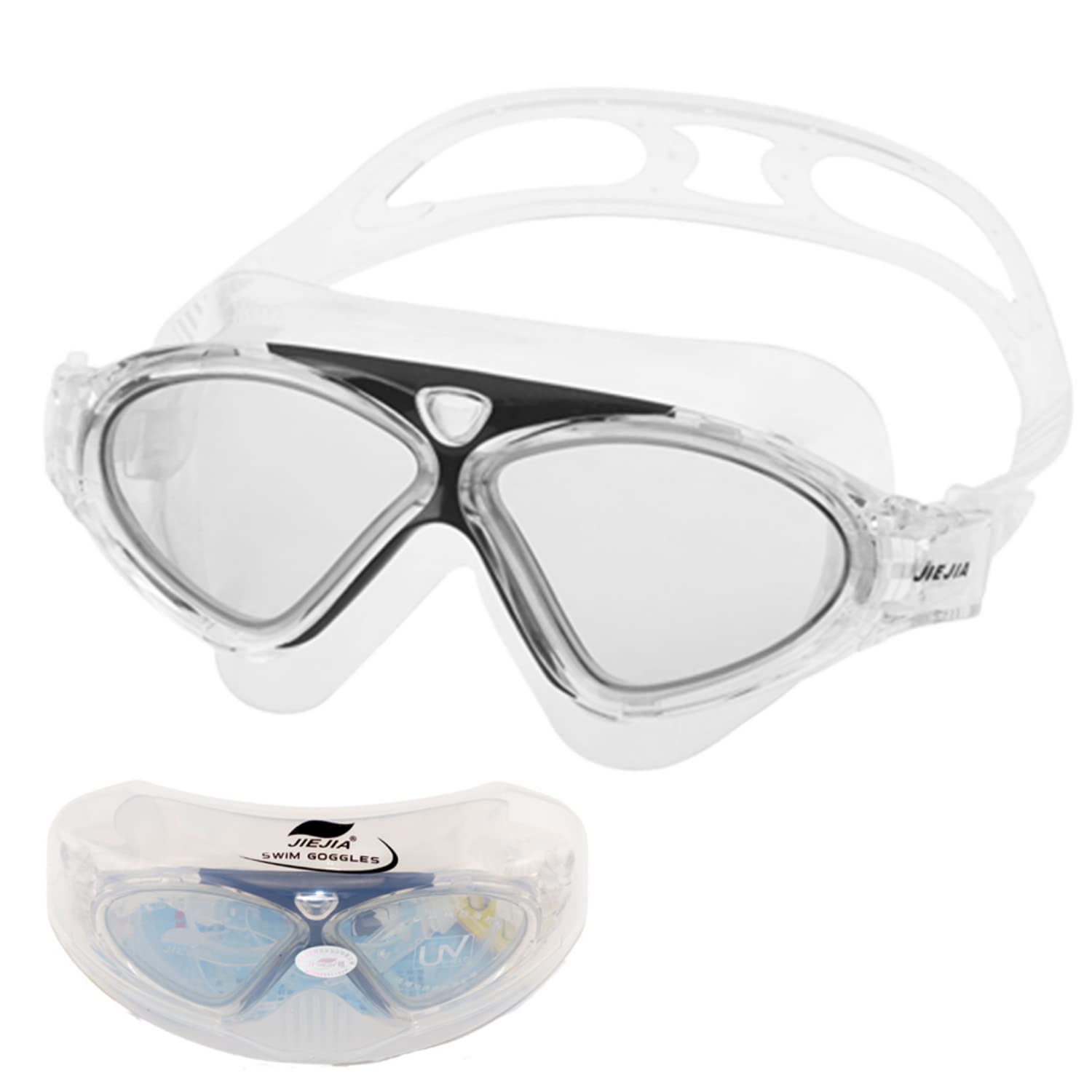 GWAWG Swimming Goggles No Leaking Anti Fog with Adjust Comfortable Silicone Skirt for Adult Men Women Junior Kids(Black)