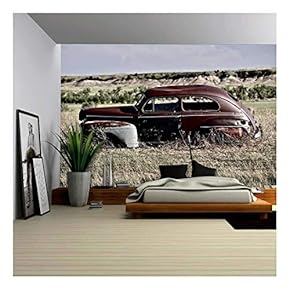 Clunker on Prairie Near Pine Ridge Indian Reservation in South Dakota. Abandoned Car in South Dakota. - Removable Wall Mural | Self-Adhesive Large Wallpaper - 66x96 inches
