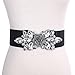 E-Clover Fashion Floral Rhinestone Buckle Women's Elastic Waist Cinch Belt for Dress (White01 stones, black belt)