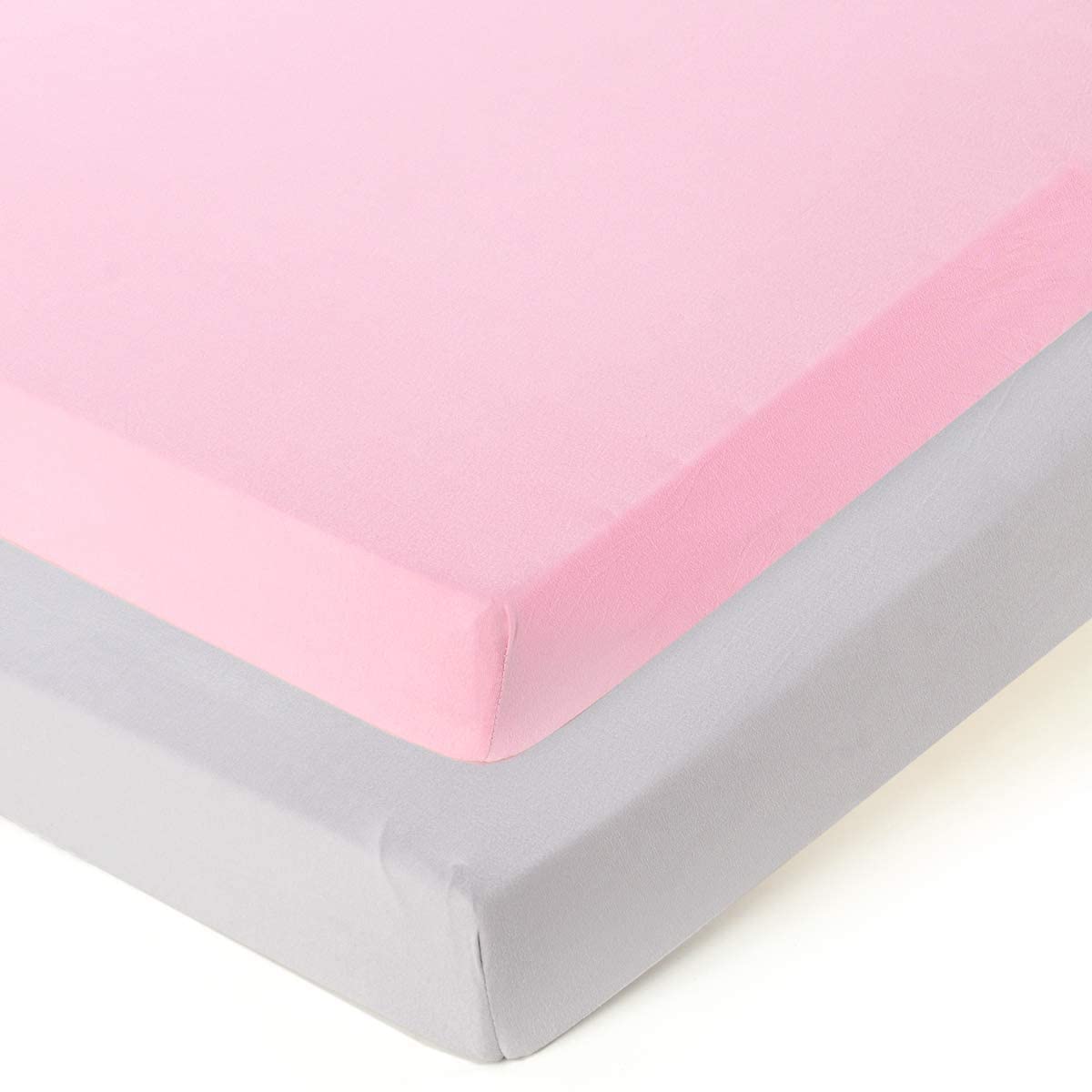 Dudu N Girlie - Cot Bed Sheets 120x60 fitted | Baby Cot Sheets | Soft Jersey Cotton Cot Sheets 120x60 Fitted Cotton Fully Elasticated Skirt Breathable Easy Care (Pack of 2, Pink & Grey)