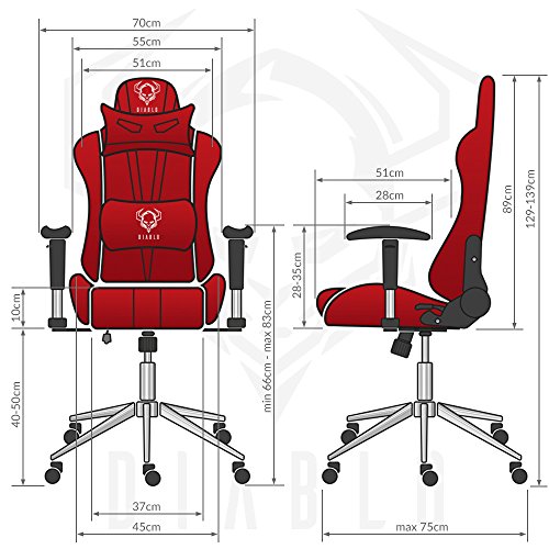 Diablo-X-Eye-Gaming-Sedia-Base-cromata-braccioli-Regolabili-meccanismo-di-inclinazione-Cuscino-Lombare-Finta-Pelle-Portata-150-kg-Scelta-del-Colore-Nero-Rosso