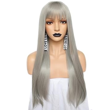 Amazon Com Anogol Hair Cap Silver Gray Synthetic Wig With Fringe