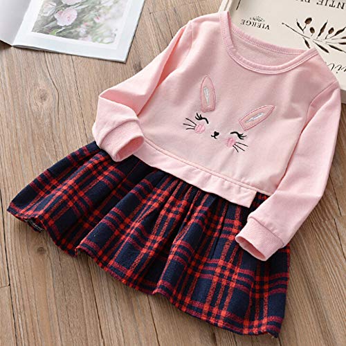 Kehen Kid Toddler Girl Dress Plaid Print Rabbit Skirt Long Sleeve Spliced Dress Spring Easter Oufit Pink 2-3T