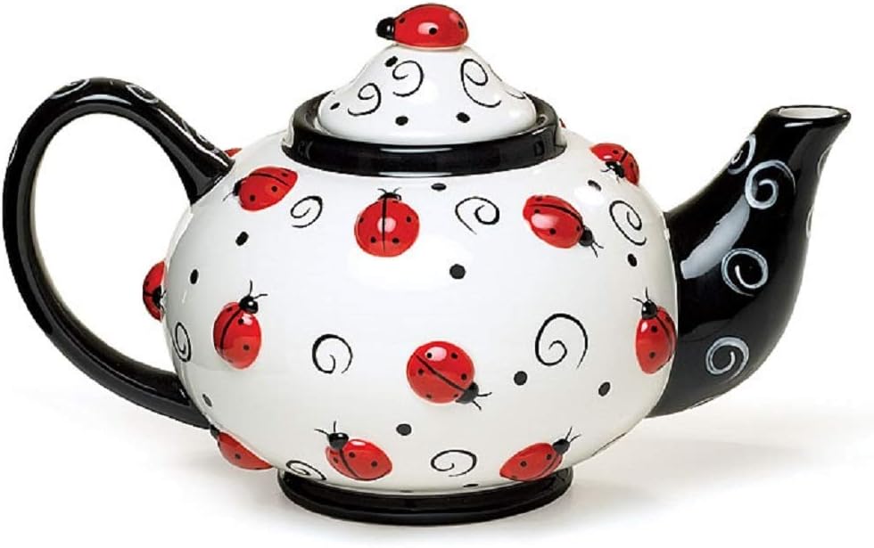 Amazon Com Ladybug Teapot With Swirl Design Adorable Kitchen