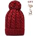 Paragon Winter Warm Knit Skull Hat Beanie Cap Fleece Lining Thick Slouchy Cable with pom (Red)