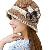 Nadition Hat Fashion Women Winter Warm Crochet Knitted Flowers Decorated Ears