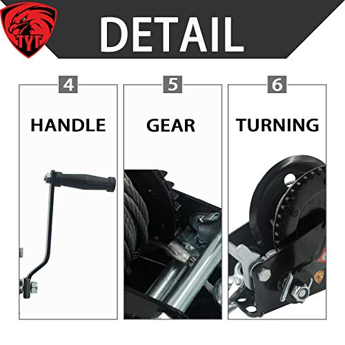 TYT 600lbs 600lbs Capacity Heavy Duty Hand Winch,Steel Cable Wire Manual Portable Crank Winch for ATV Boat Trailer Truck Auto, Black - Image 5