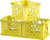 Storex Mini Crate, 9 x 7.75 x 6 Inches, School Yellow, Case of 3 (61492U03C)