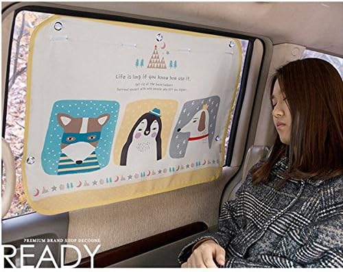 Car Sun Shade Curtain for Side Window for baby kids children - Car Sunshade Protector - Protect kids and pets from sun glare and heat. - Design Car Interior Sun Blocker Blind (Yellow Penguin Dog)