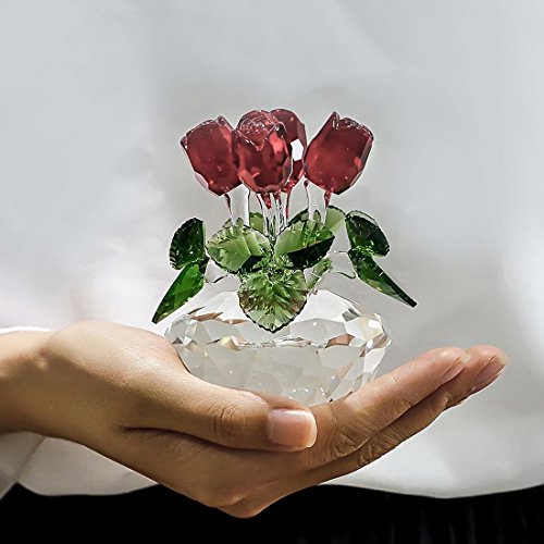 HD-HYALINE-DORA-Red-Rose-Figurine-Ornament-Spring-Bouquet-Crystal-Glass-Flowers-Gift-Boxed