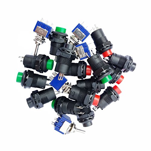 Aoyoho 15Pcs Off/ON Thread SPST Latching Type Push Button Switch and 5Pcs ON/ON 2 Position DPDT Toggle Switch