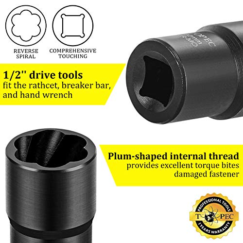 Topec 5PCS Lug Nut Remover and Extractor Set, Wheel Lock Removal Kit
