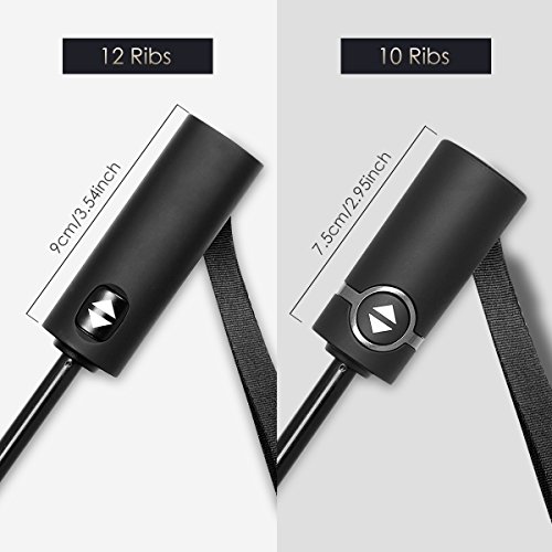 Bodyguard 12 Ribs Windproof Travel Umbrella with Teflon Canopy, Lengthened Handle with Auto Open Close Button, Compact Protection from Rain, Free Upscale Leather Cover - Thumbnail 2