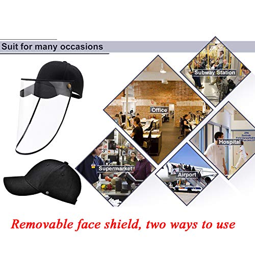 WERFORU Protective Hat with Face Mask Waterproof Clear Visor Face Hat Black Baseball Cap for Men and Women Detachable Full Face Hat Adjustable for Outdoor Activities 1Pack