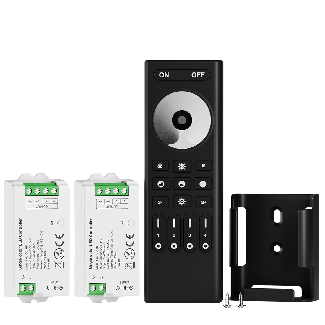 BTF-LIGHTING 5050SMD FCOB COB DIM RF Remote Control RC01RFB &2PCS C01RF Controller Kit 4-Zone RF 2.4GHz Wireless Remote Group Control for 2pin Single Colour (+V -V) LED Strips DC5V DC12V DC24V