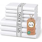 Therapedic 100% Egyptian Cotton 7 Piece Split King Sheets Set (White) | Naturally Cooling, Breathable Sateen, Preshrunk Garment Wash, 16" Deep Pocket Fitted Sheet, Bonus Pillowcases, Soft &amp; Durable
