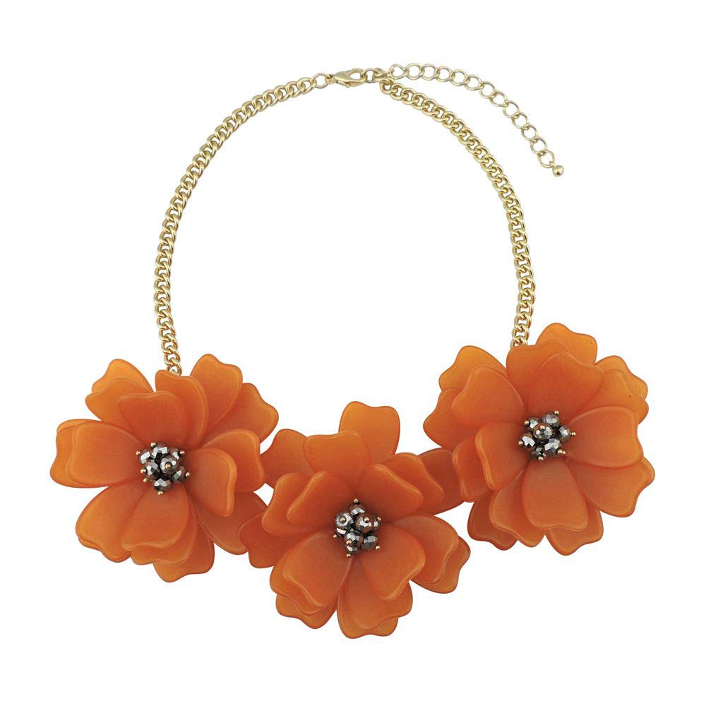 BOCAR Statement Flower Necklace Handmade Bib Collar Jewelry for Women (NK-10454-Jaffa Orange)