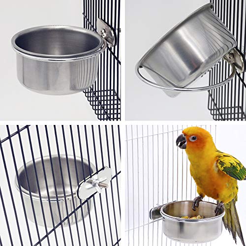 2 Pack Bird Cage Food Water Dispenser Parrot Food Dish Bird Feeder Cup for Cage, Stainless Steel Bird Food Holder Container for Parrot Macaws Ferret Parakeet Cockatiel Budgerigar - Thumbnail 4