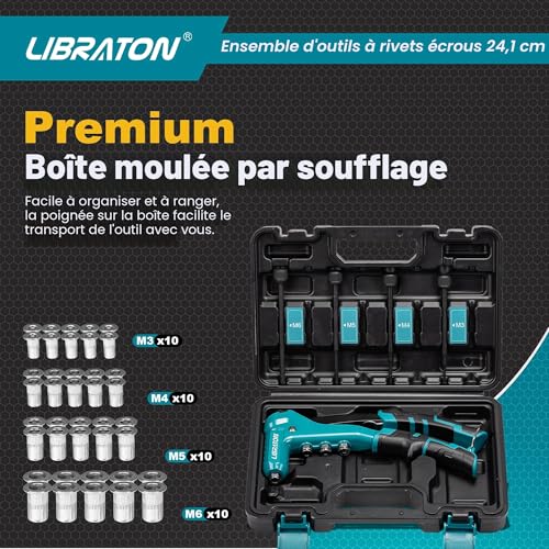 Libraton Rivet Nut Pliers, Threaded Insert Pliers, 9.5 Inch Rivet Nut Tool, Threaded Rivet Kit with Nuts and Mandrels M3, M4, M5, M6, Manual Rivet Nut Gun