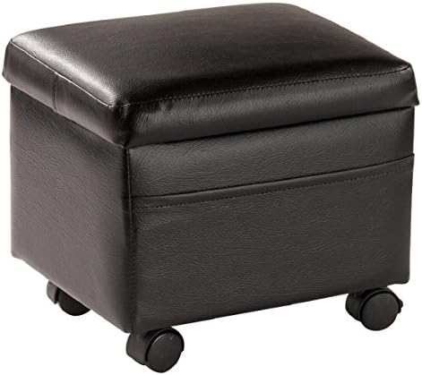 MSK HOME Flip Top Tray Storage Ottoman on Wheels - Portable Foot Rest and Small Table - 13" L x 10" W x 12" H (Black)