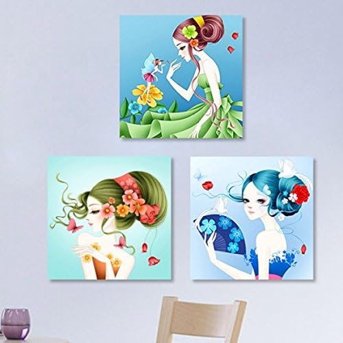 DIY 5D Cartoon Woman Flower Point Drill Cross Stitch Triptych Full Diamonds Shaped Diamond Painting Living Room Home Decoration,160x53cm