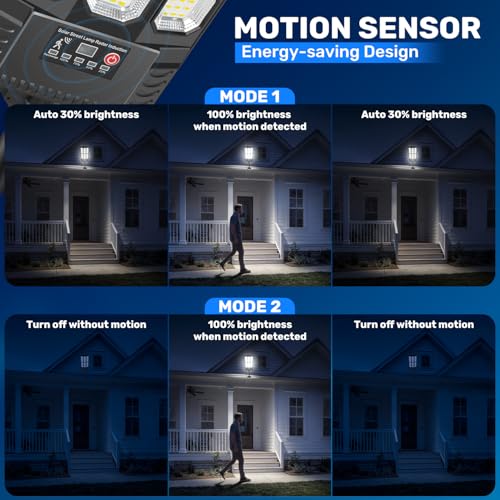 BlueYu Outdoor LED Solar Street Light, 800 W 6500 K IP66 Waterproof Street Light with Motion Sensor and Remote Control, Outdoor Garden Lights for Roads, Patios, Garages (4 Units)