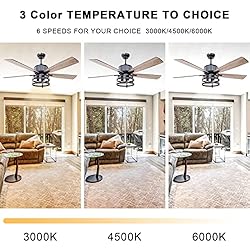 Farmhouse Rustic Ceiling Fan with Lights, 52 Inch