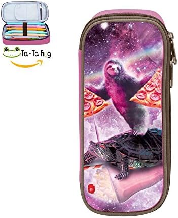 KuenT Space Pizza Sloth On Turtle Unicorn Students' Big Pencil Bag Pen Case Pouch Printing Holder Sack Pink