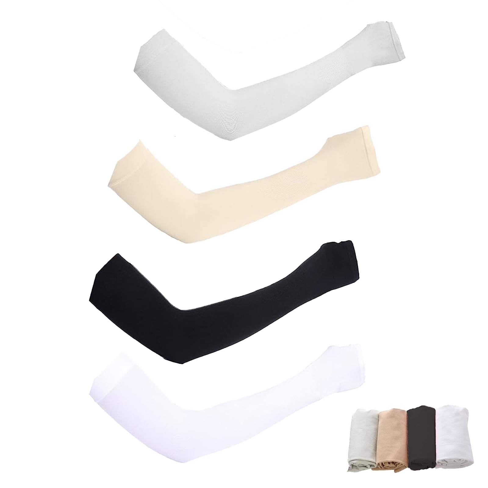 PeiDog 4 Pairs UV Sun Protection Arm Sleeves for Men Women,Cooling Arm Cover for Fishing Running Baseball Golf (Black, White, Beige, Grey)