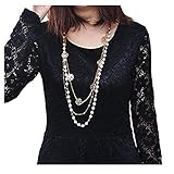 Necklace NYKKOLA Pearl Rose Sheet Womens Vintage Fashion Long Necklace Flower Chain