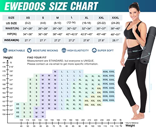 Ewedoos Women's Yoga Pants with Pockets - Leggings with Pockets, High Waist Tummy Control Non See-Through Workout Pants