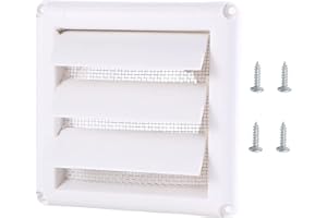 Dryer Vent Cover, Allvent 4" Outdoor Louvered Wall Air Vent Hood Outlet Cover with Grille Screen for HVAC System Front Plate Size 6"x6"(White)