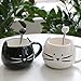 Koolkatkoo Cute Small Black and White Ceramic Stainless Steel Cat Coffee Spoon Set Little Tea Spoons Set for Cat Lovers Gifts for Mom