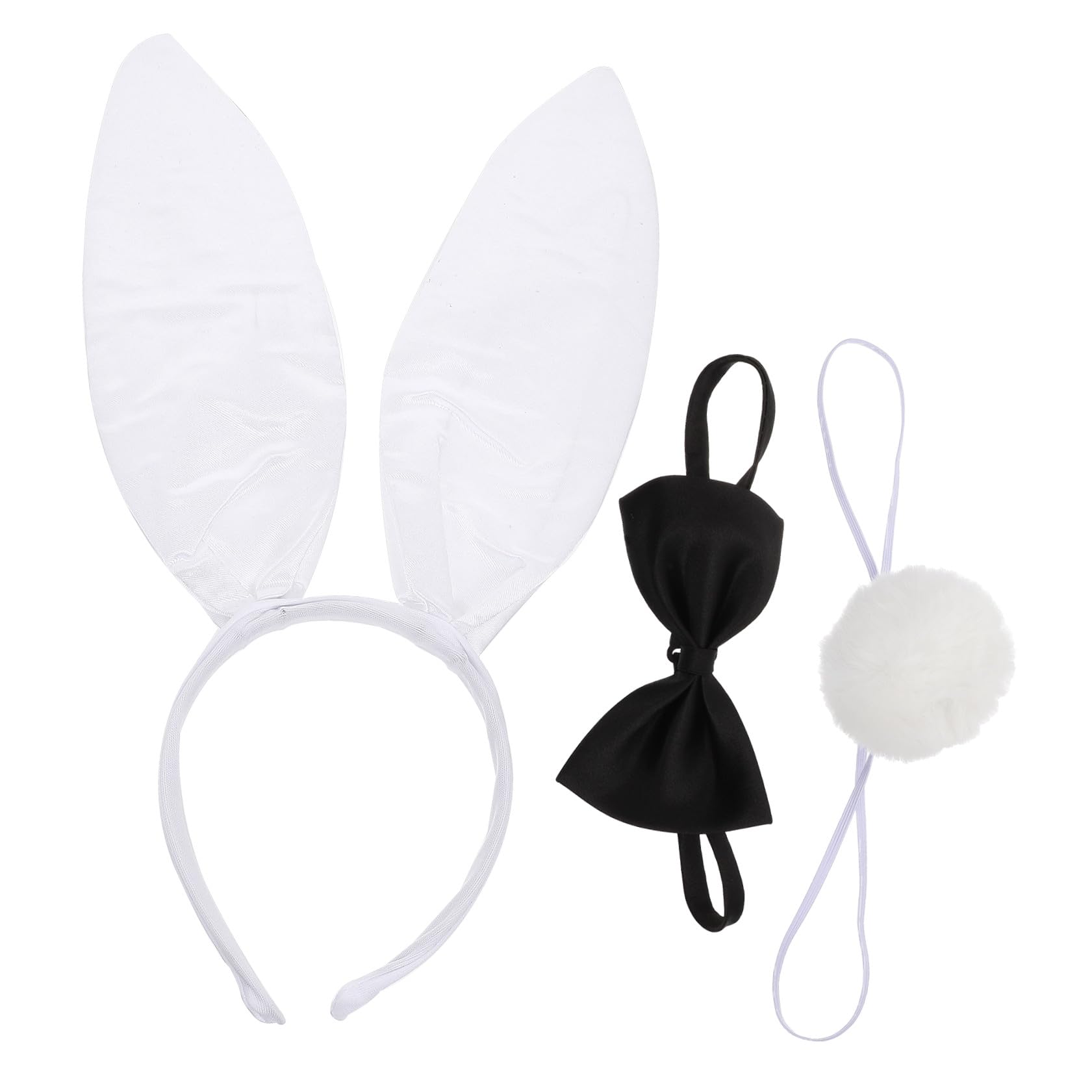 Lurrose Rabbit Cosplay Props Set Bunny Rabbit Costume Set Ears Headband Bow Ties Tail For Easter Dress Up Costume Christmas Party Photo Props White