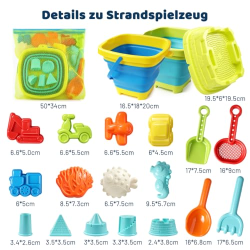 AOJN 21 in 1 Sand Toy, Beach Toy, Children's Sandpit Toy with Foldable Bucket, Innovative Handbags, Sand Shovel, Sand Shapes, Portable and Space-saving for Boys Girls Children