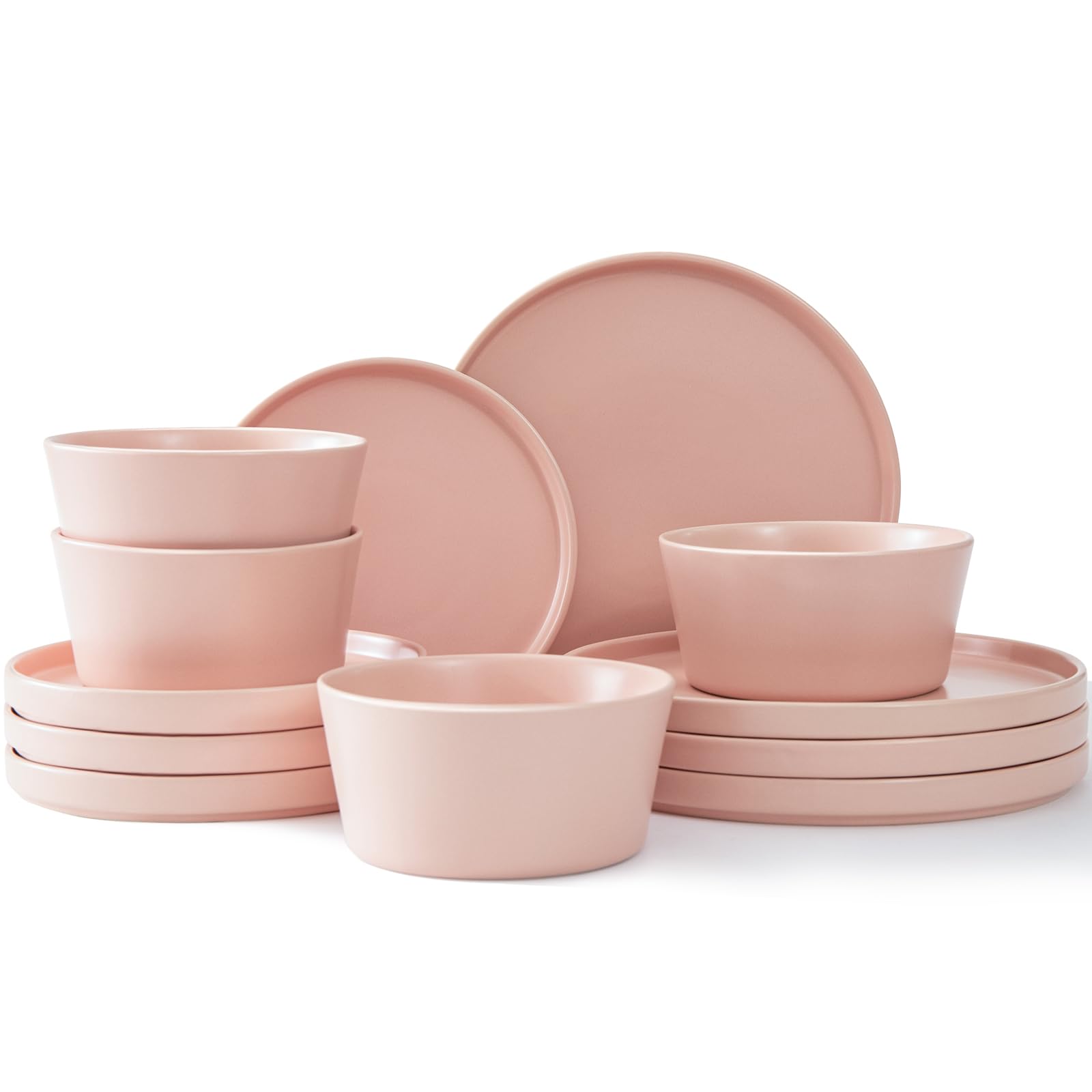 Photo 1 of Asrug 12-Piece Plates and Bowls Sets,Ceramic Dinnerware Sets for 4, Chip Resistant and Scratch Dish Set, Dining Dinner Porcelain Dishware, Microwave and Dishwasher Safe (Pink)