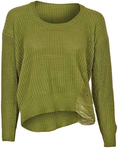 Luxury Divas Sage Green Long Sleeve Crochet Sweater With Torn Design Size Medium