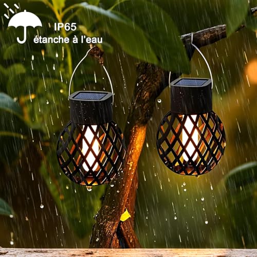Hqynss 8 Pack Outdoor Solar Hanging Flame Lights - IP65 Waterproof - Garden Patio Balcony Fence Yard Party Decoration