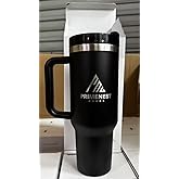 PrimeNest Modern 40 oz Tumbler with Handle | Insulated Cup Reusable Stainless Steel Water Bottle Travel Mug Cupholder, Black color