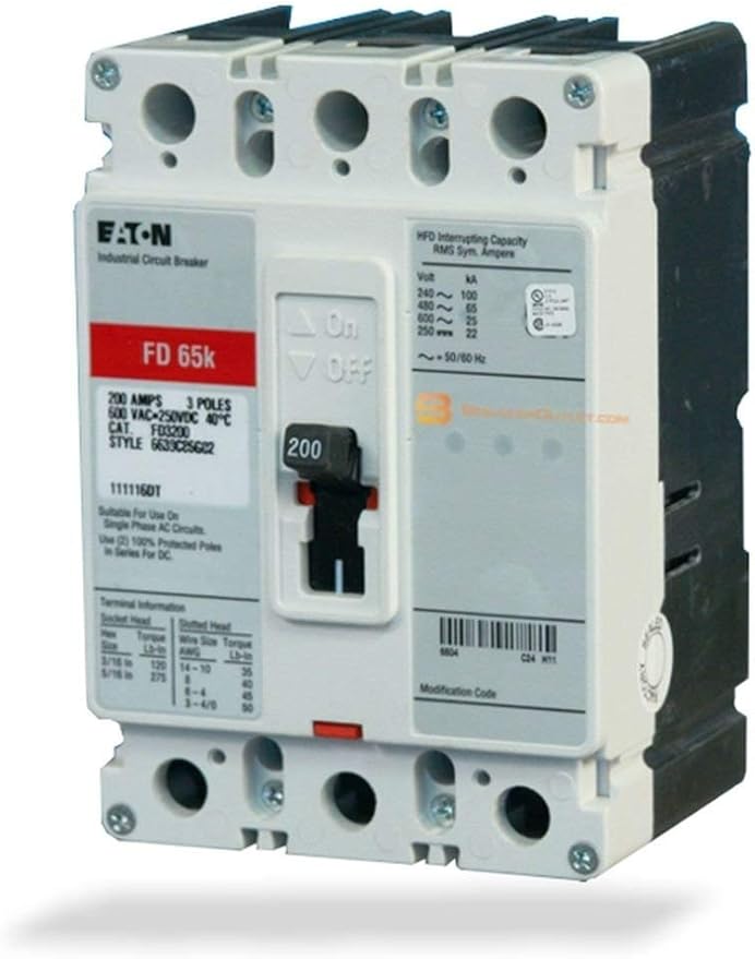 New CutlerHammer Eaton FD3225 Circuit Breaker 3 Pole 225A 600V F Frame