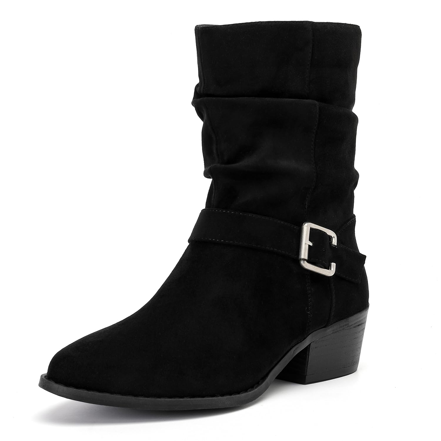 Photo 1 of Luoika Women's Wide Width Combat Boots - Extra Wide Width Low Heel Side Zipper Slouchy Ankle Boots Short Booties. 241015 Black 9w