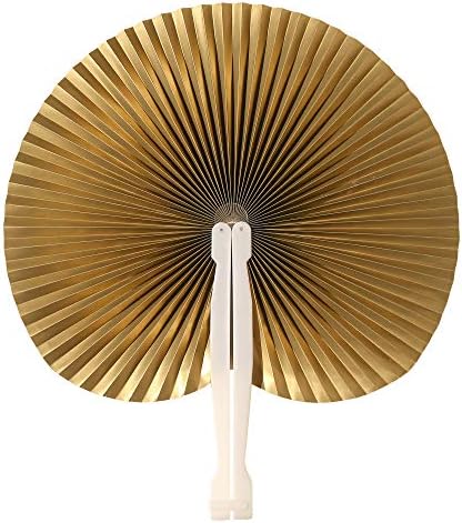 Icelus 24 Pack Gold Color Round Shaped Handheld Accordion Folding Paper Fans for Wedding Party Favors Gifts Kids