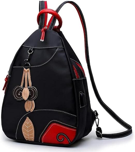 QPYYBR Retro Leaves Student Style Women Backpack Multifunction Girls Nylon Waterproof Backpack