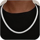 UPFAI S925 Sterling Silver Chain Necklace for Men, 5mm/6mm Sterling Silver Cuban Link Curb Chain Necklace for Women Men Jewelry, 18 20 22 24 Inches