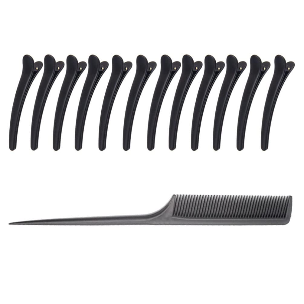 Beaupretty 13pcs Hairdressing Clips with Antistatic Tail Comb, Hair Partition Clips and Barber Pintail Comb Hair Styling Grip for Salon Home Shop